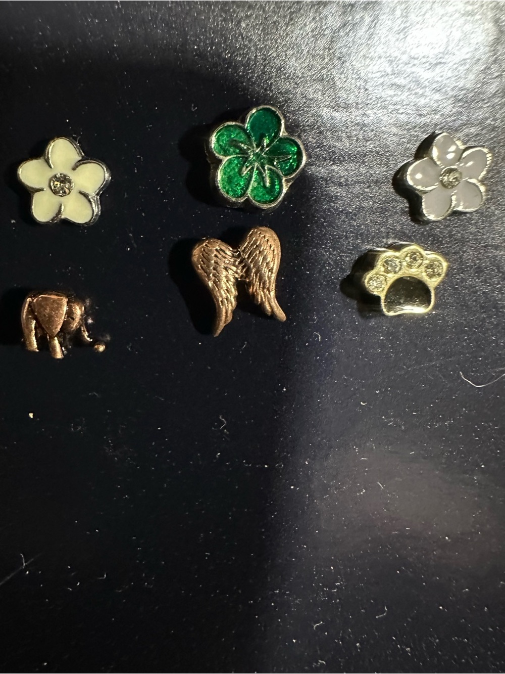 Origami Owl Charm set - Green Clover, White Flowers,Angel wings, Paw, Elephant